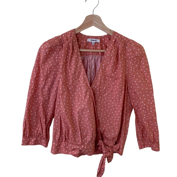 Madewell Wrap Top in Star Scatter in Size XS | Light Orange Star Print Top - Picture 5 of 16